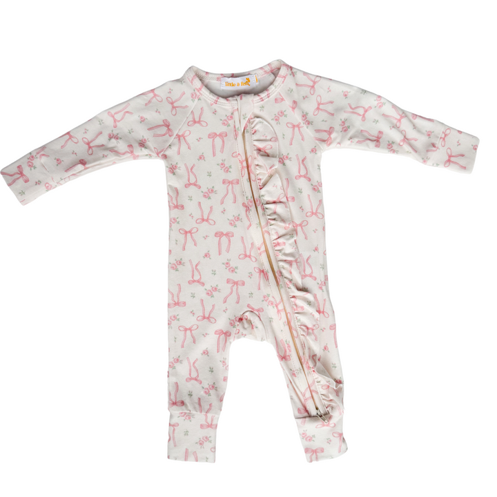 Frill Zip Romper | Pink Bow Floral