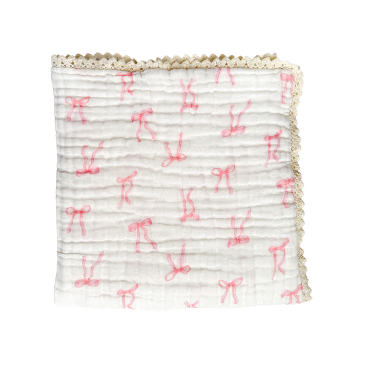 Gauze Lace Blanket | Pink Bows