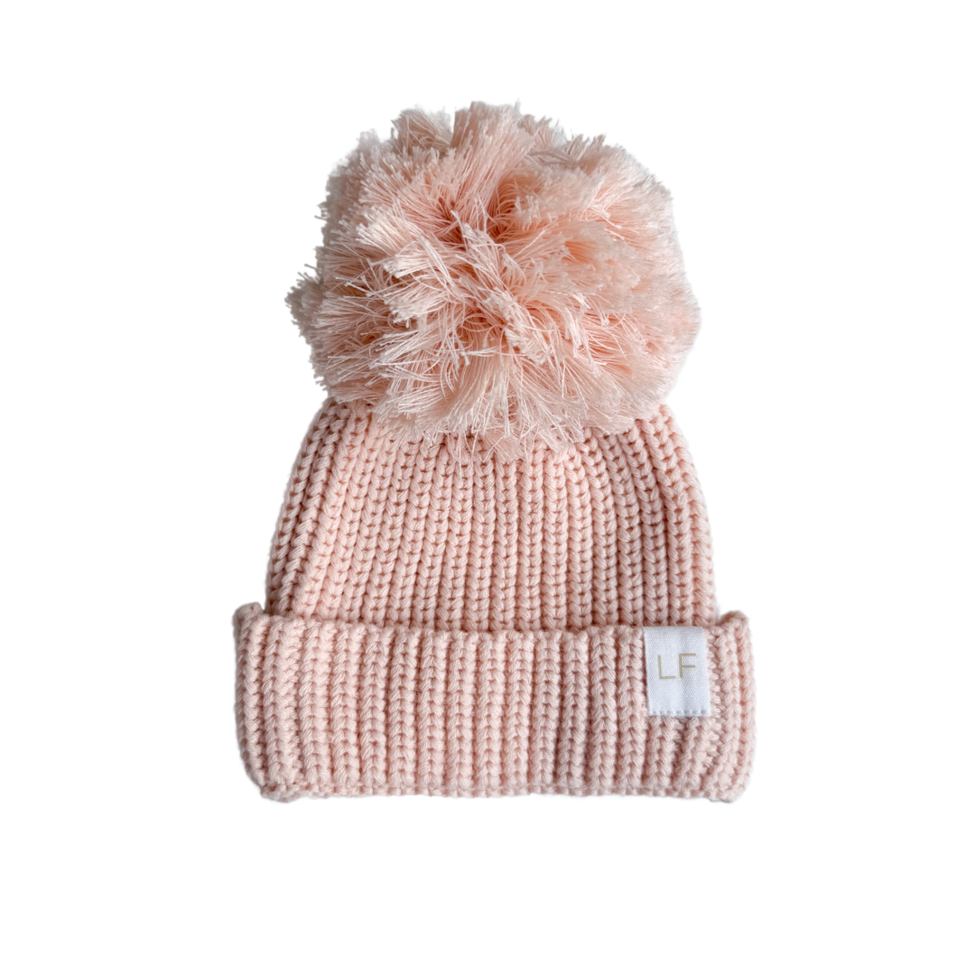 Knitted Pom Beanie | Baby Peach