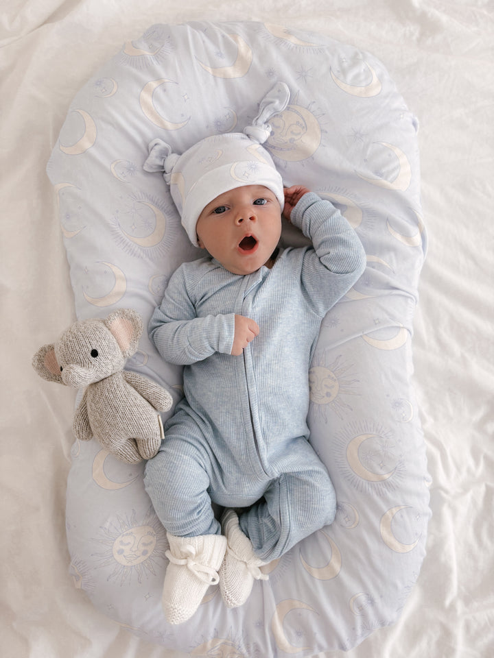 Zip Romper | Blue Marle Rib (NO FRILL)