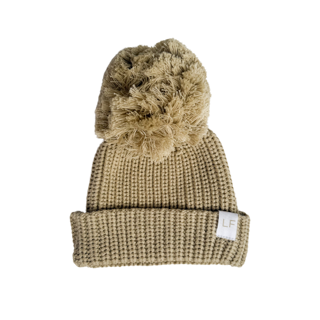 Knitted Pom Beanie | Khaki