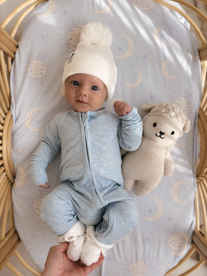 Zip Romper | Blue Marle Rib (NO FRILL)