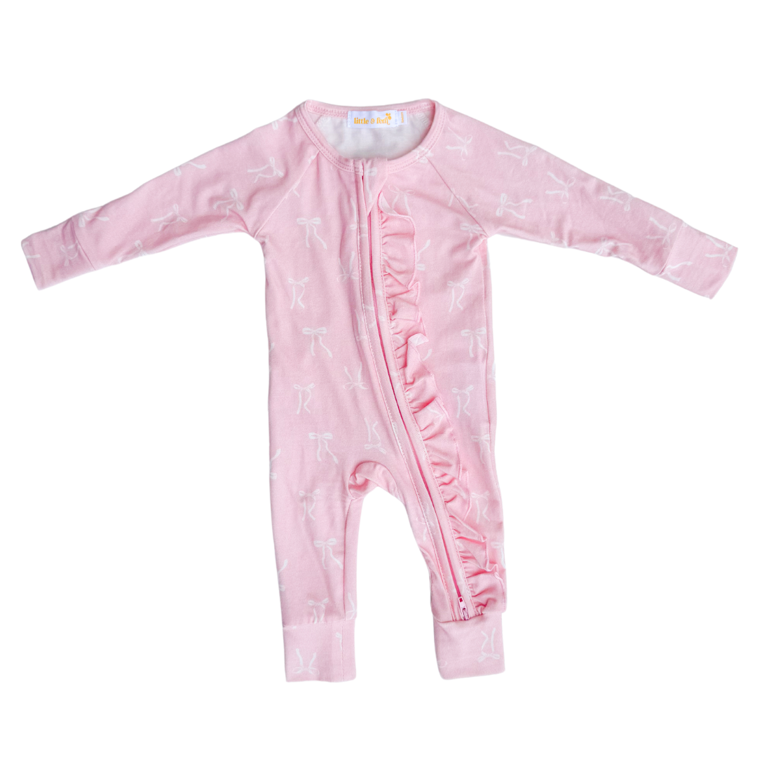 Frill Zip Romper | White Bows – Little and Fern