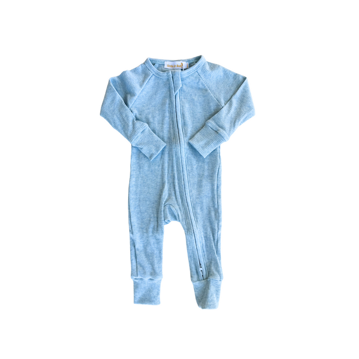 Zip Romper | Blue Marle Rib (NO FRILL)