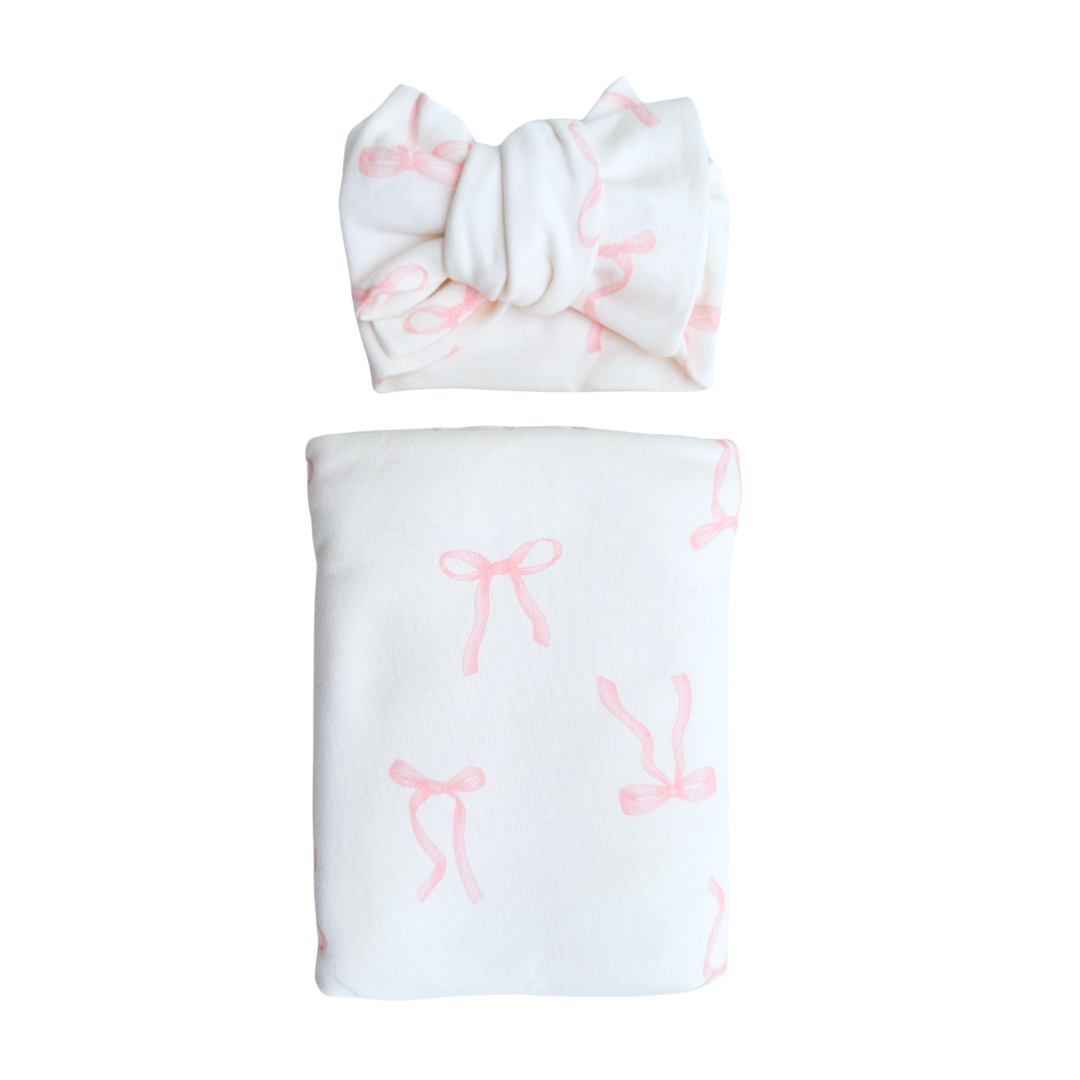 Swaddle Set Pink Bows - Main Image
