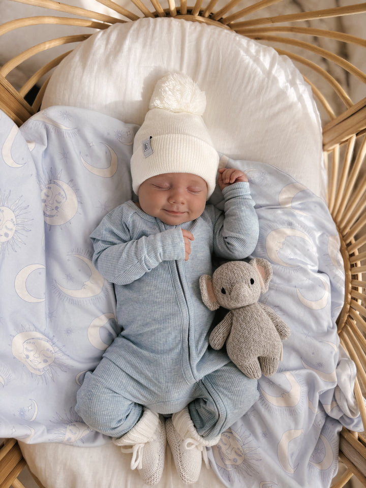 Zip Romper | Blue Marle Rib (NO FRILL)