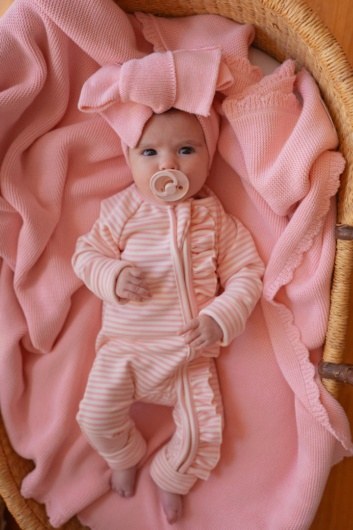 Fleece Frill Zip Romper | Candy Stripes