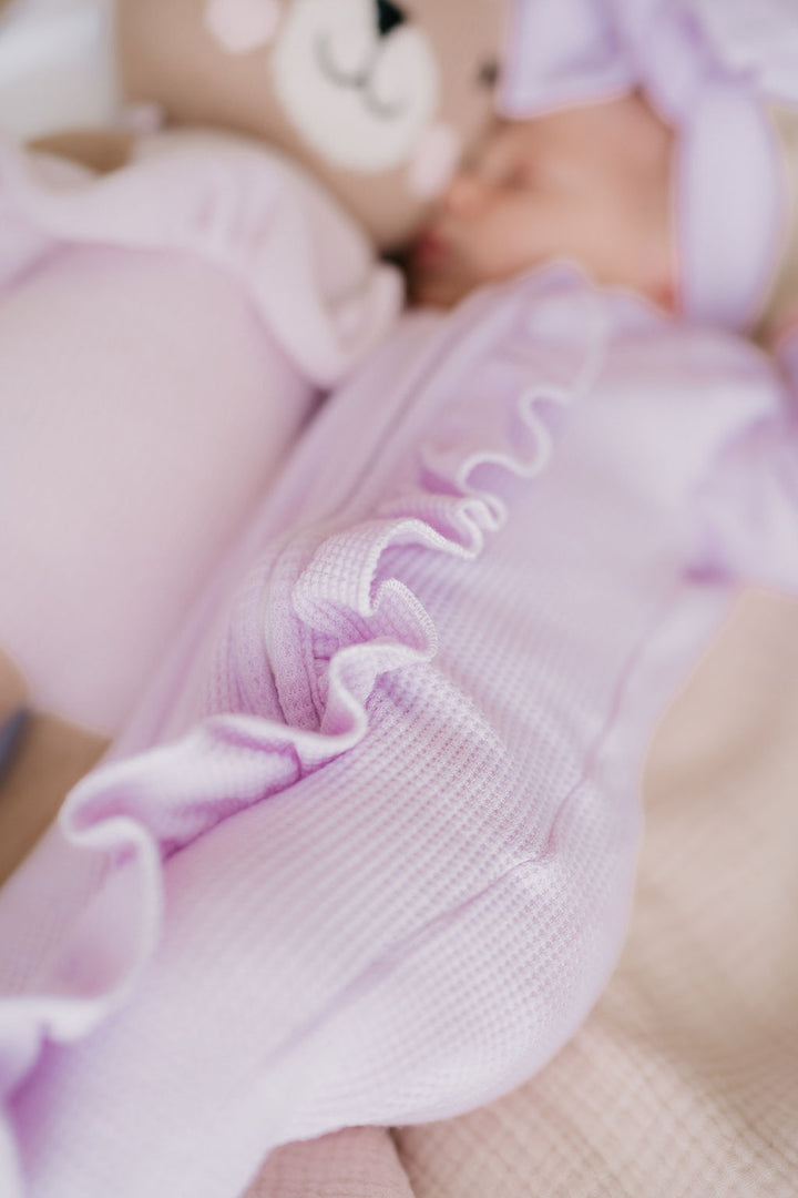 Frill Zip Romper | Pastel Lilac Waffle
