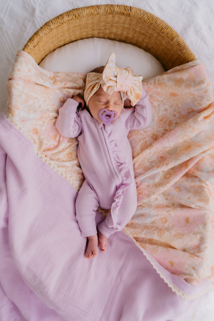 Frill Zip Romper | Pastel Lilac Waffle