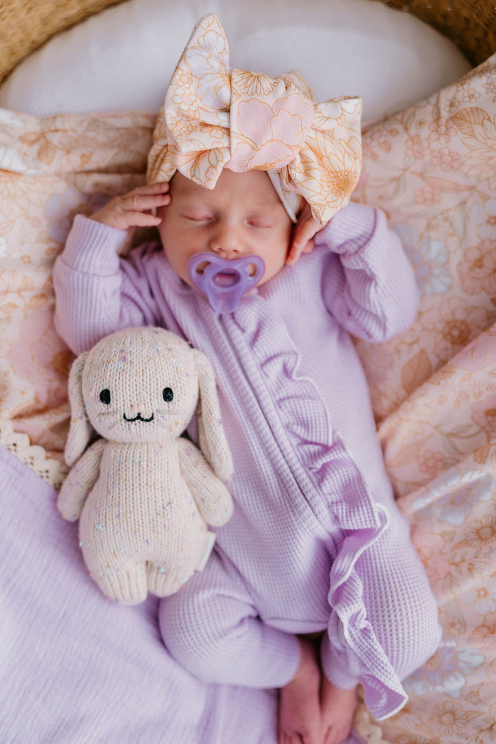 Frill Zip Romper | Pastel Lilac Waffle