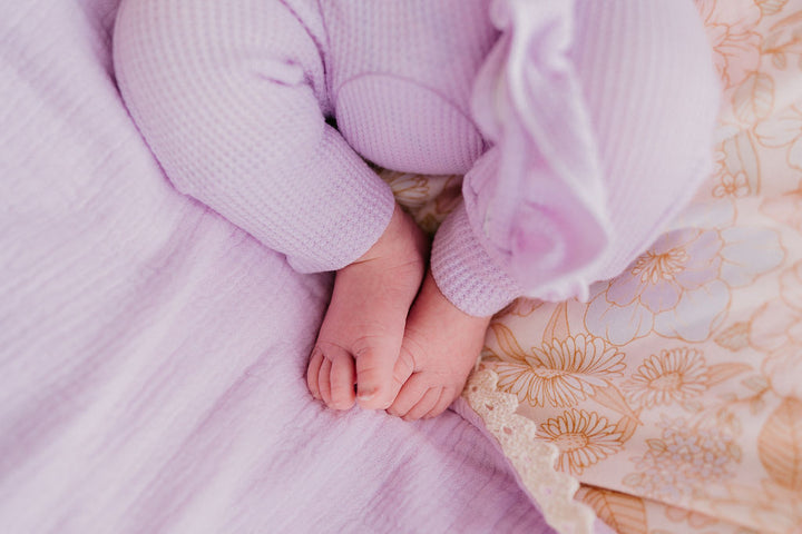 Frill Zip Romper | Pastel Lilac Waffle