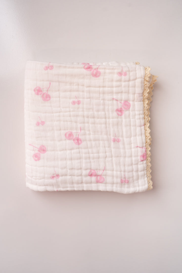 Gauze Lace Blanket | Pink Cherries