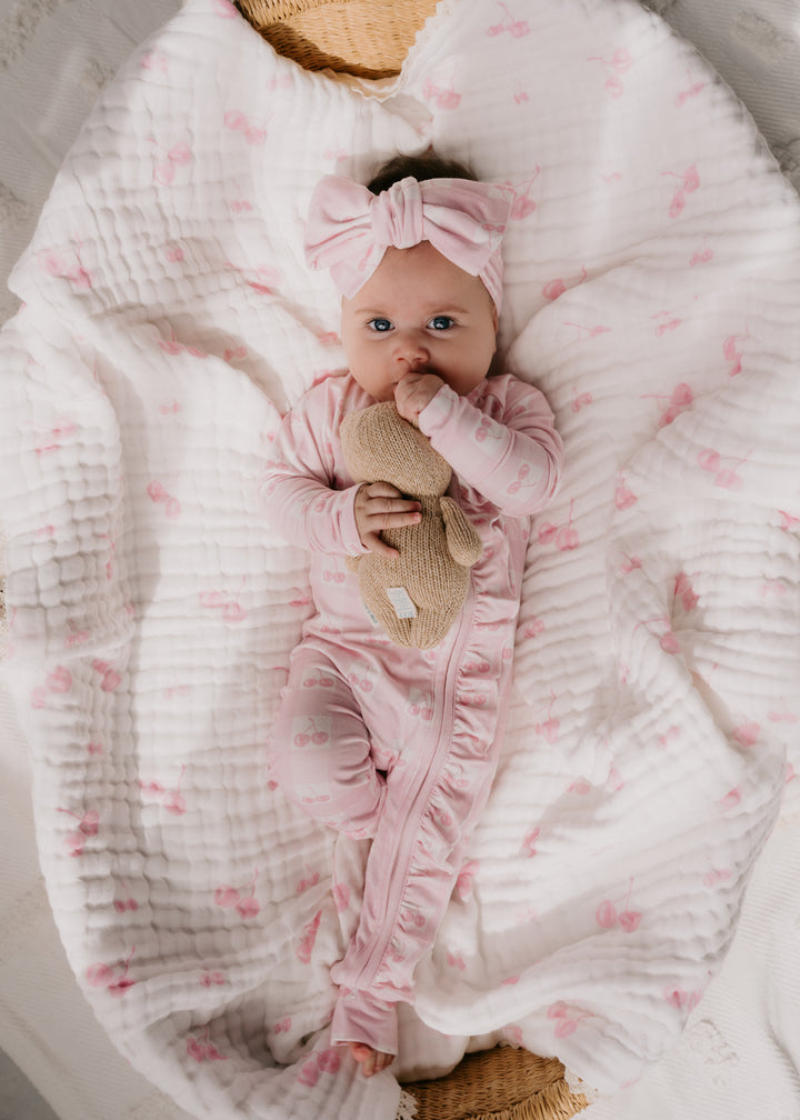 Gauze Lace Blanket | Pink Cherries