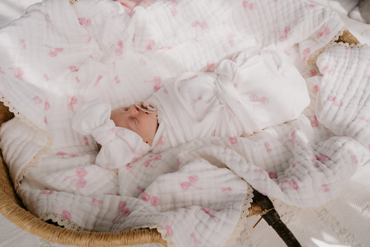 Gauze Lace Blanket | Pink Cherries