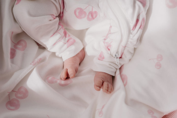 Frill Zip Romper | Pink Cherries