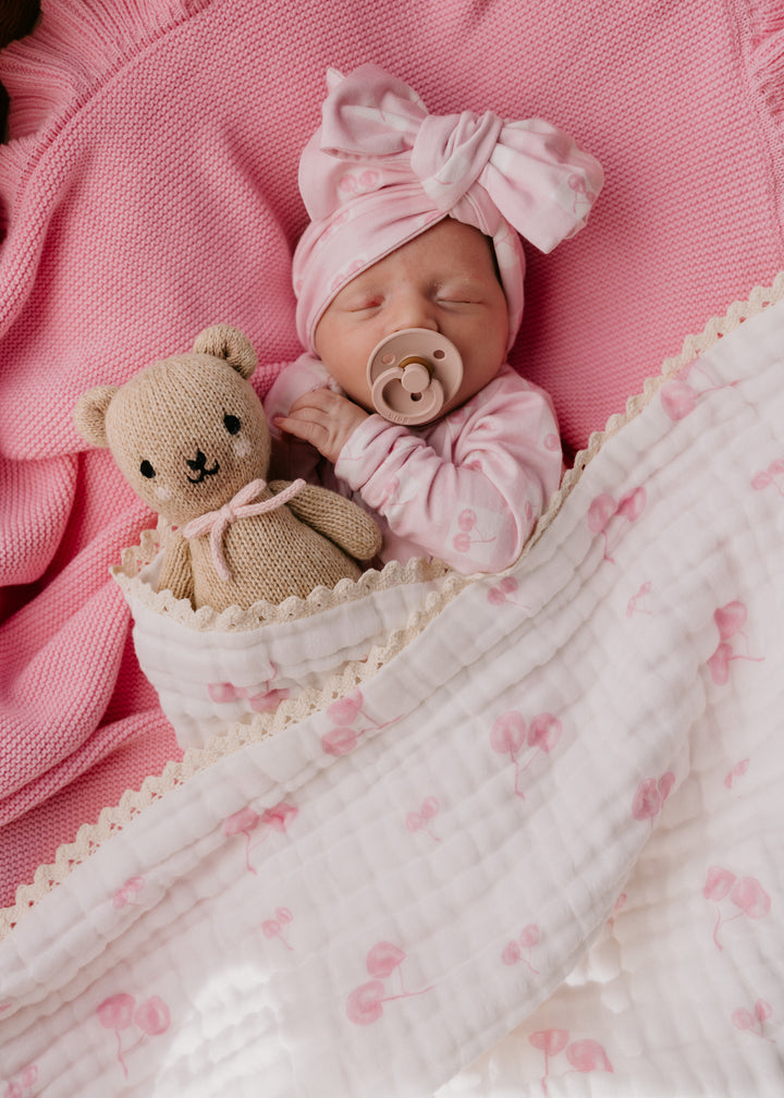 Gauze Lace Blanket | Pink Cherries