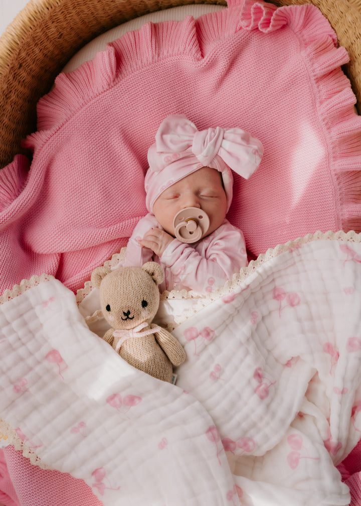 Gauze Lace Blanket | Pink Cherries