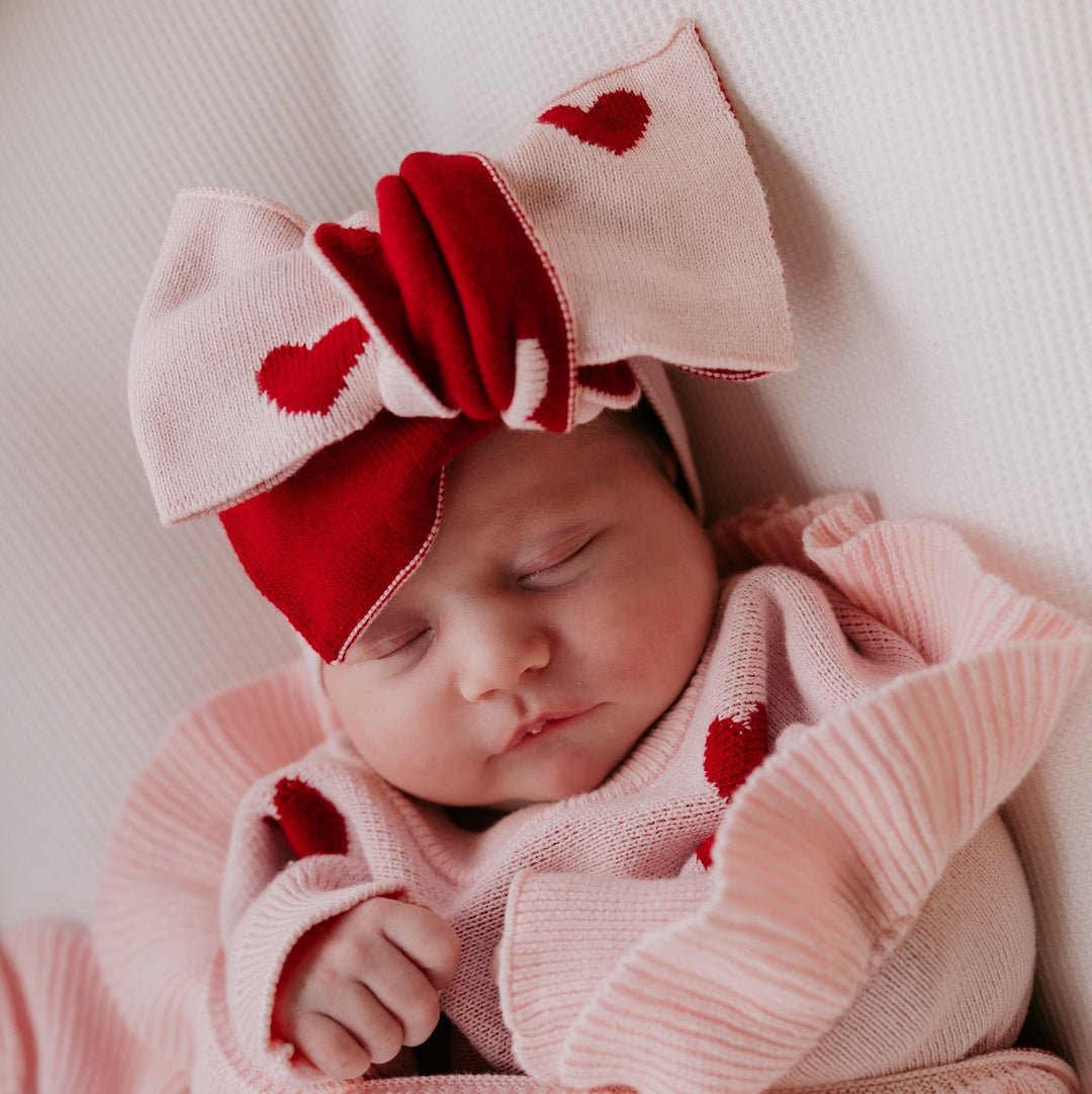 Knitted Oversized Topknot | Red Hearts