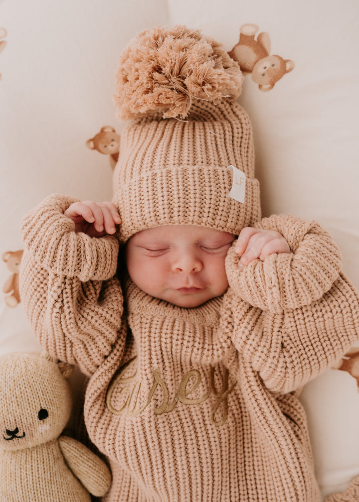 Knitted Pom Beanie | Teddy