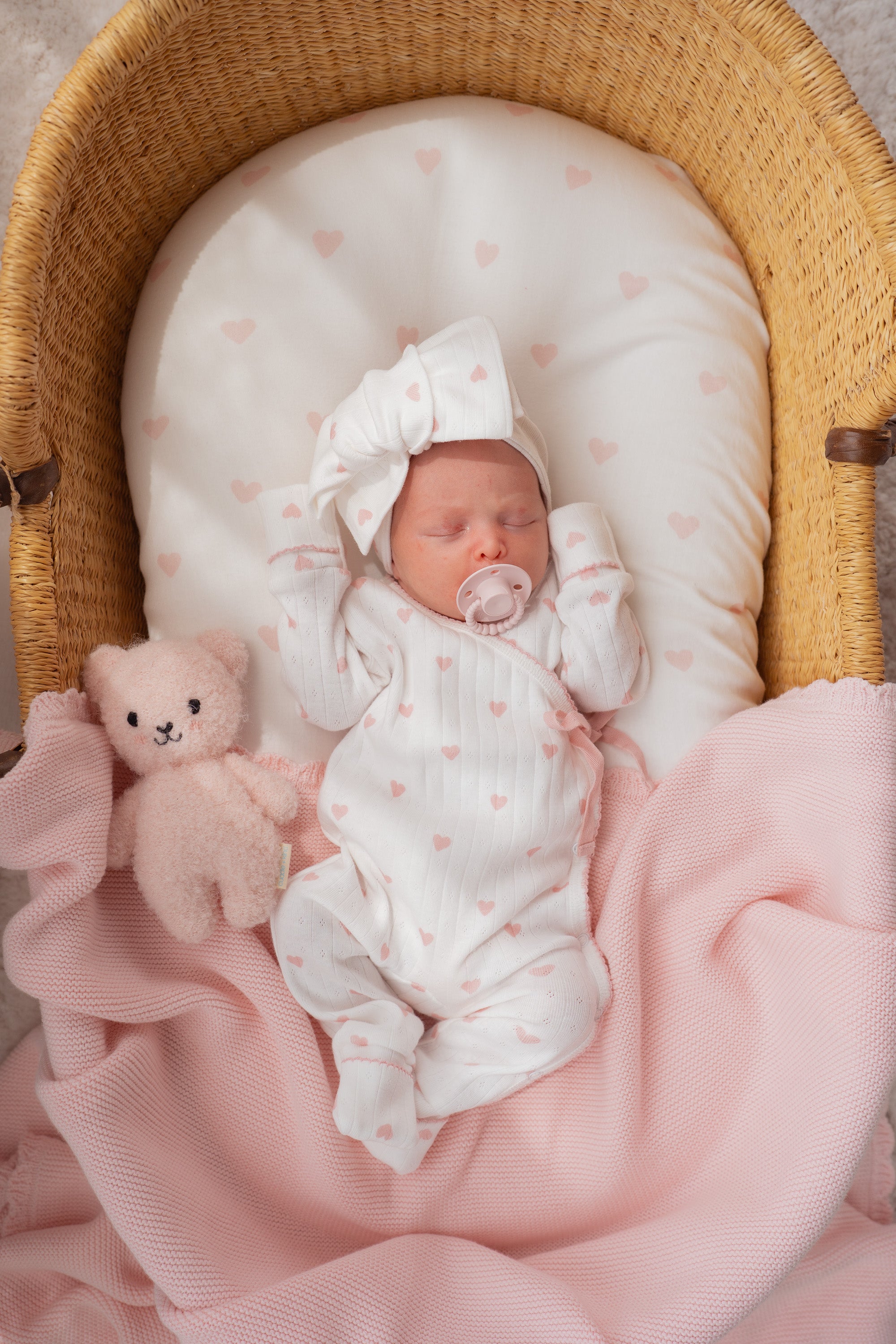 Essential Kimono Romper | Pink Hearts – Little and Fern