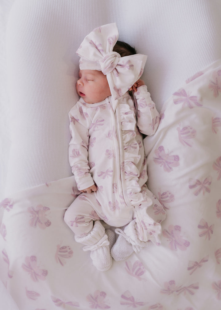 Frill Zip Romper | Lilac Butterflies