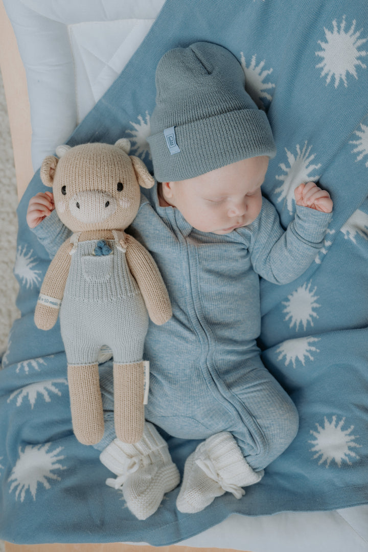 Zip Romper | Blue Marle Rib (NO FRILL)