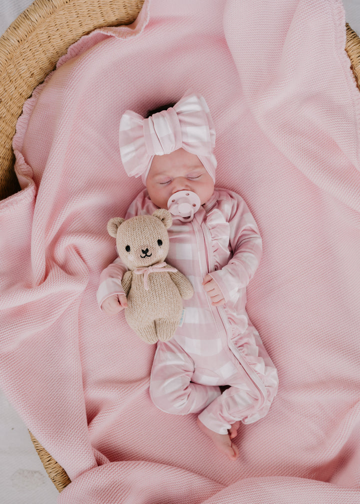 Frill Zip Romper | Pink Gingham