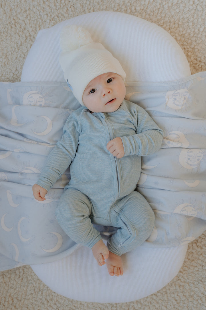 Zip Romper | Blue Marle Rib (NO FRILL)