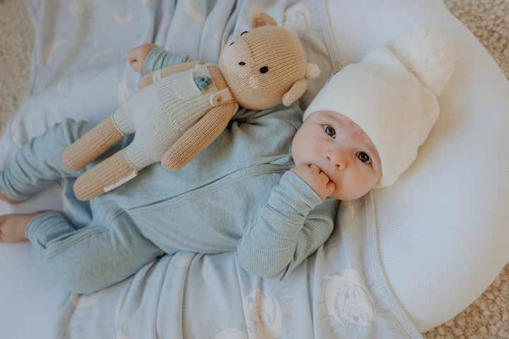 Zip Romper | Blue Marle Rib (NO FRILL)