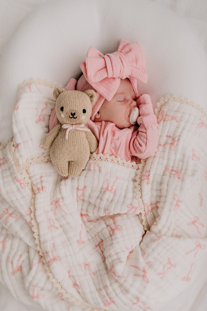 Gauze Lace Blanket | Pink Bows