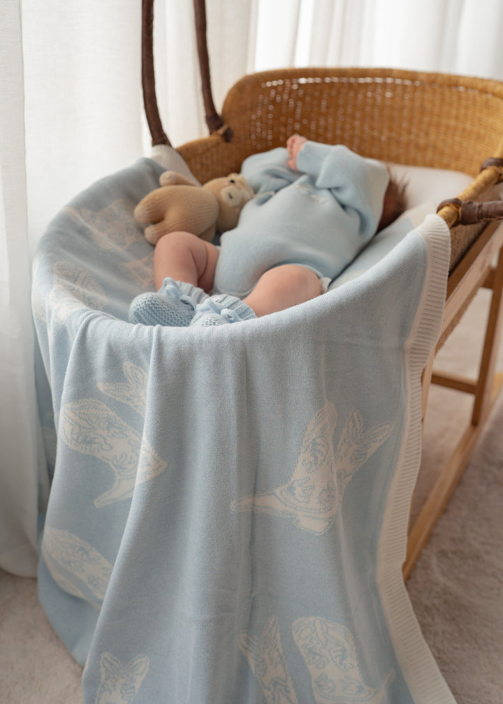 Knit Blanket | Sky Blue Cowboy Boots