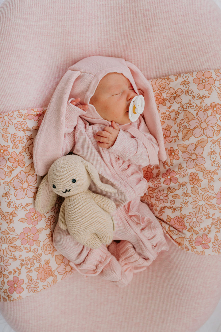 Frill Zip Romper | Baby Pink Marle Waffle