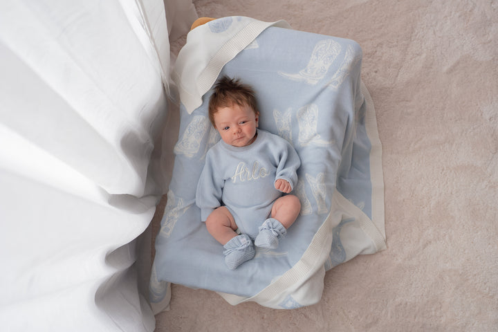 Knit Blanket | Sky Blue Cowboy Boots