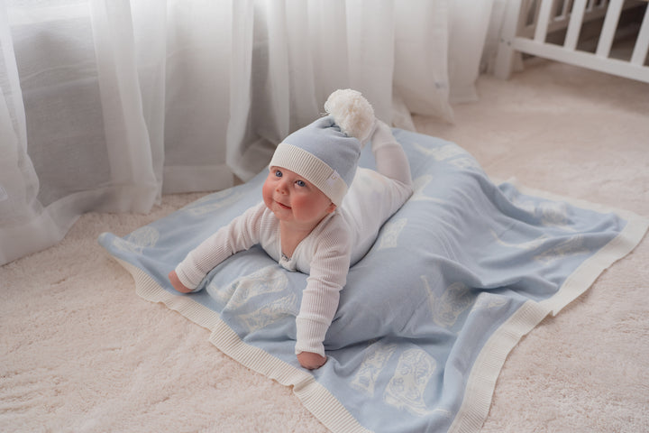 Knit Blanket | Sky Blue Cowboy Boots