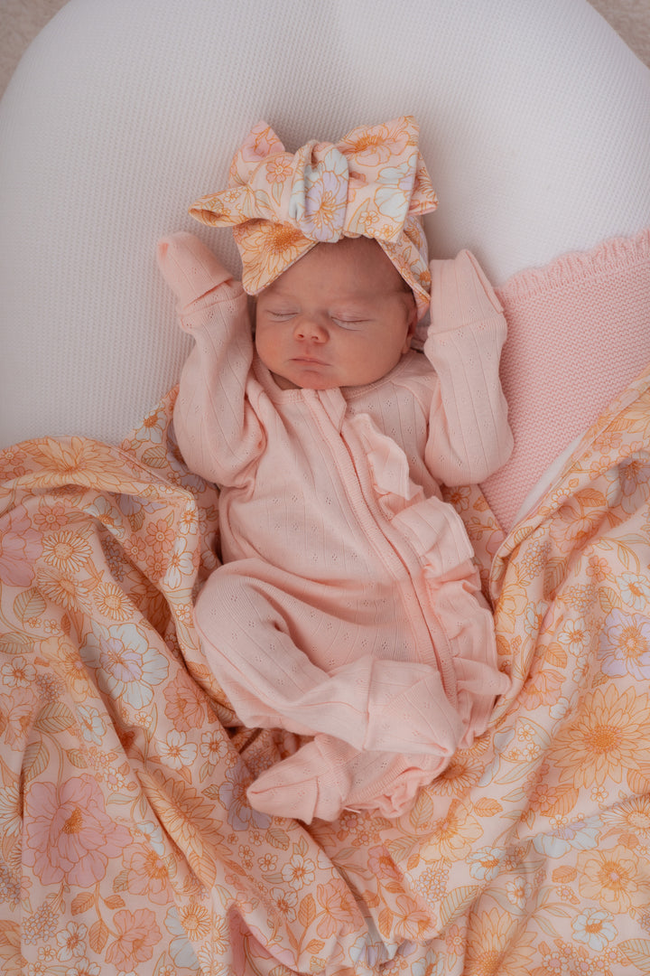 Essential Frill Zip Romper | Petal Pink Pointelle