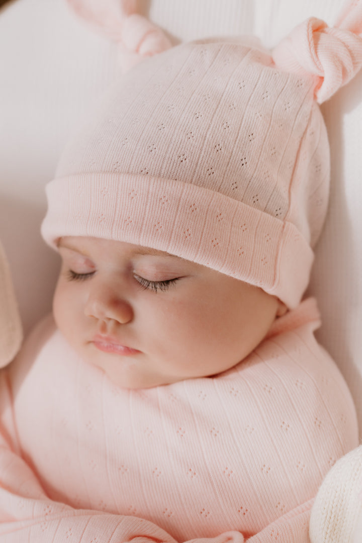 Essential Double Knot Beanie | Petal Pink Pointelle