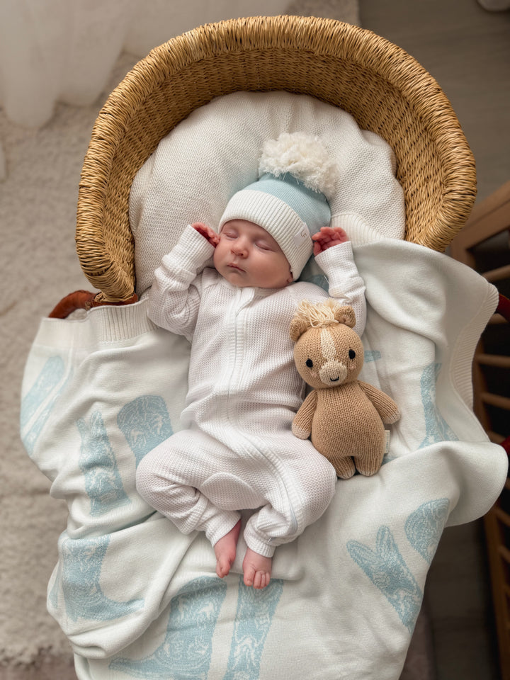 Knit Blanket | Sky Blue Cowboy Boots