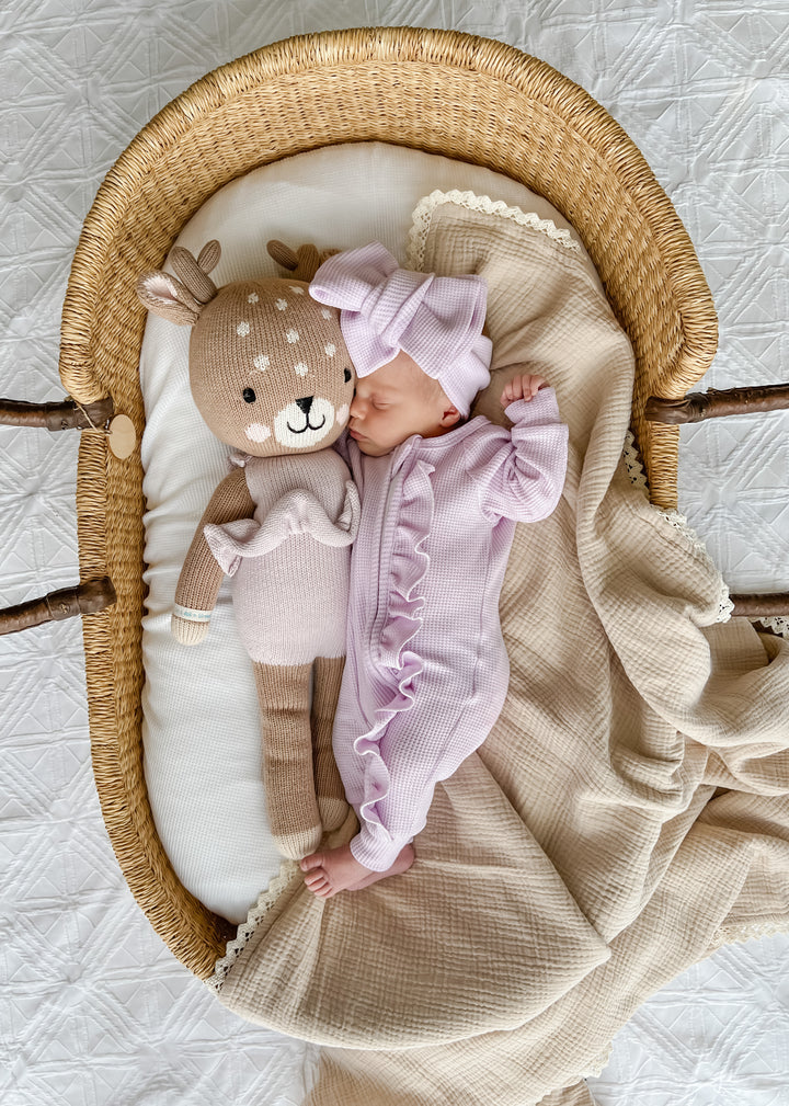 Frill Zip Romper | Pastel Lilac Waffle