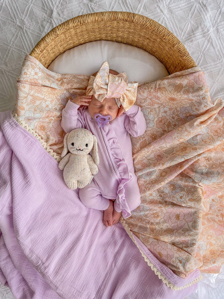 Frill Zip Romper | Pastel Lilac Waffle