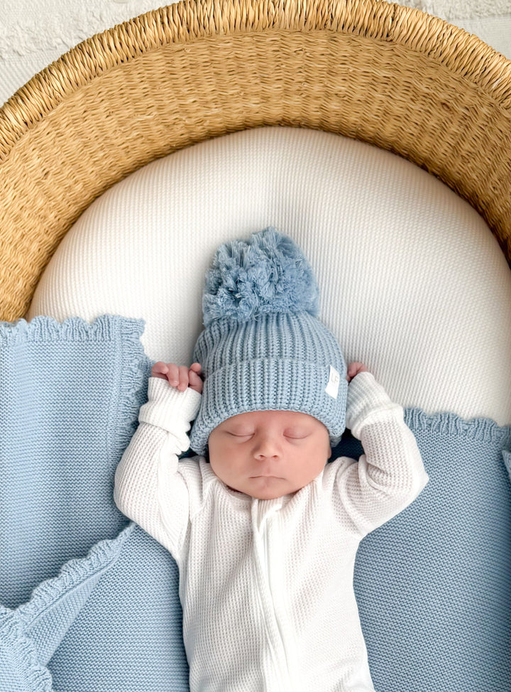 Knitted Pom Beanie | Blue