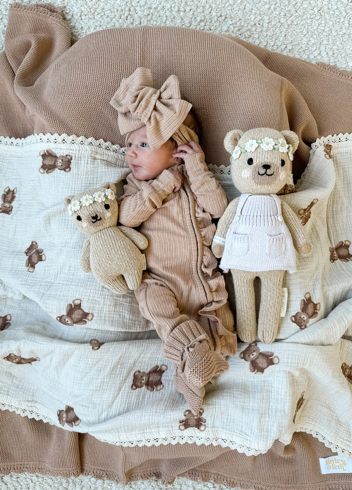 Frill Zip Romper | Teddy Rib Pointelle