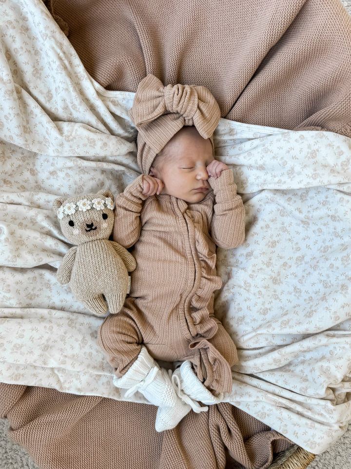 Frill Zip Romper | Teddy Rib Pointelle