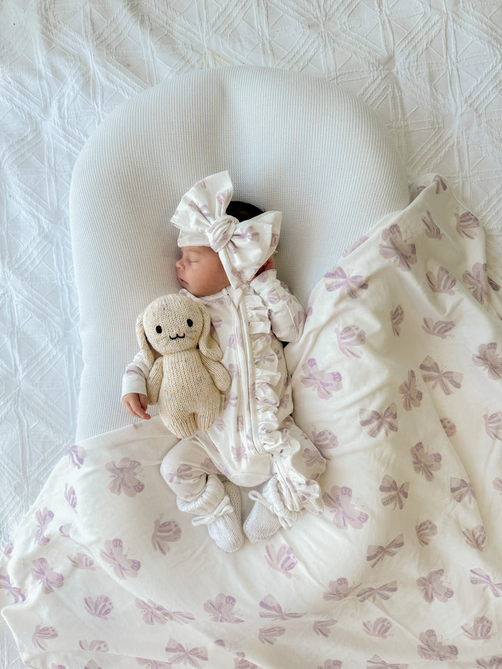 Frill Zip Romper | Lilac Butterflies