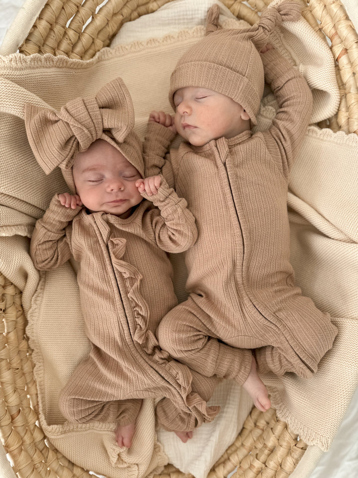 Frill Zip Romper | Teddy Rib Pointelle