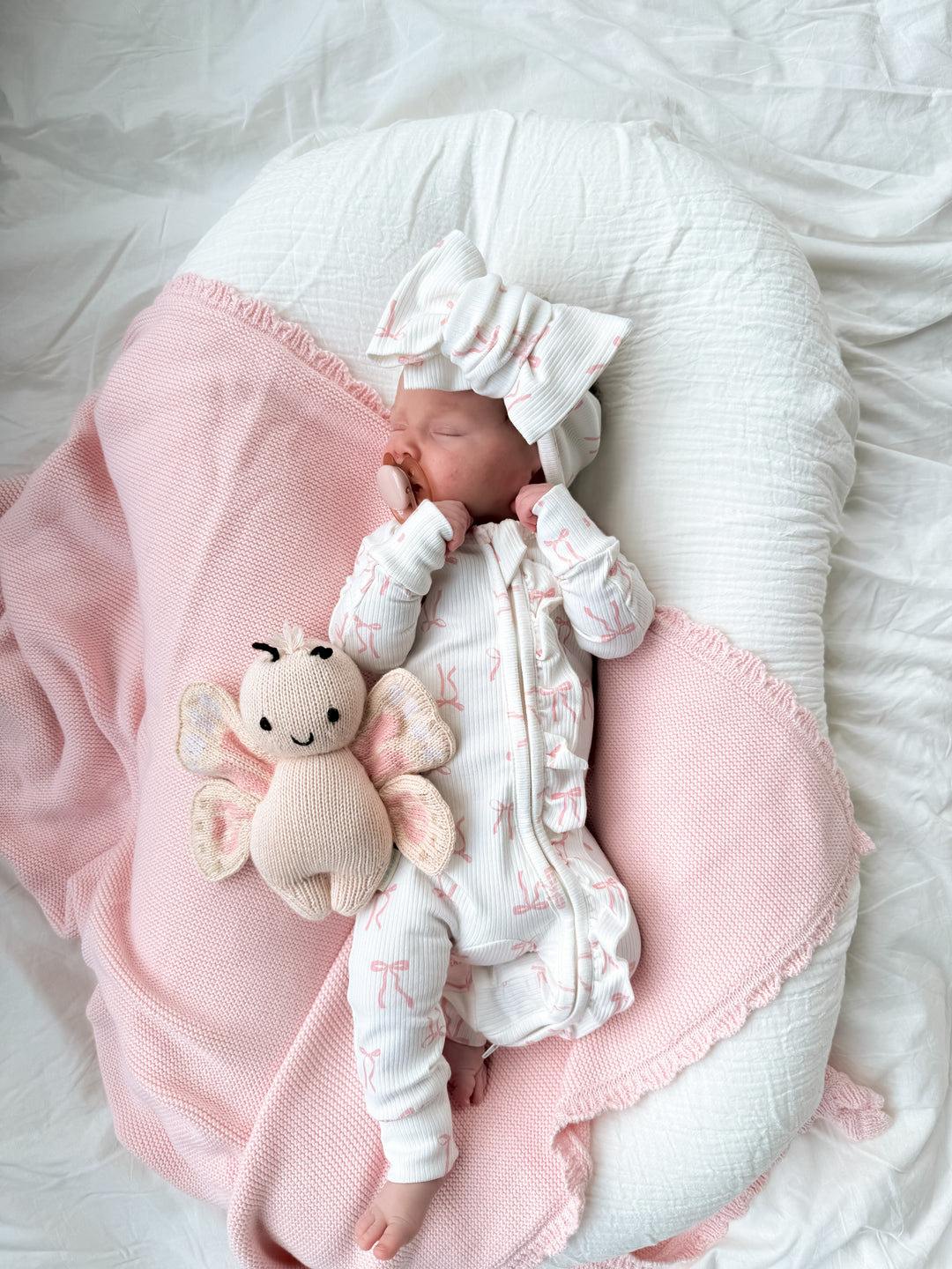 Frill Zip Romper | Pink Bows Rib