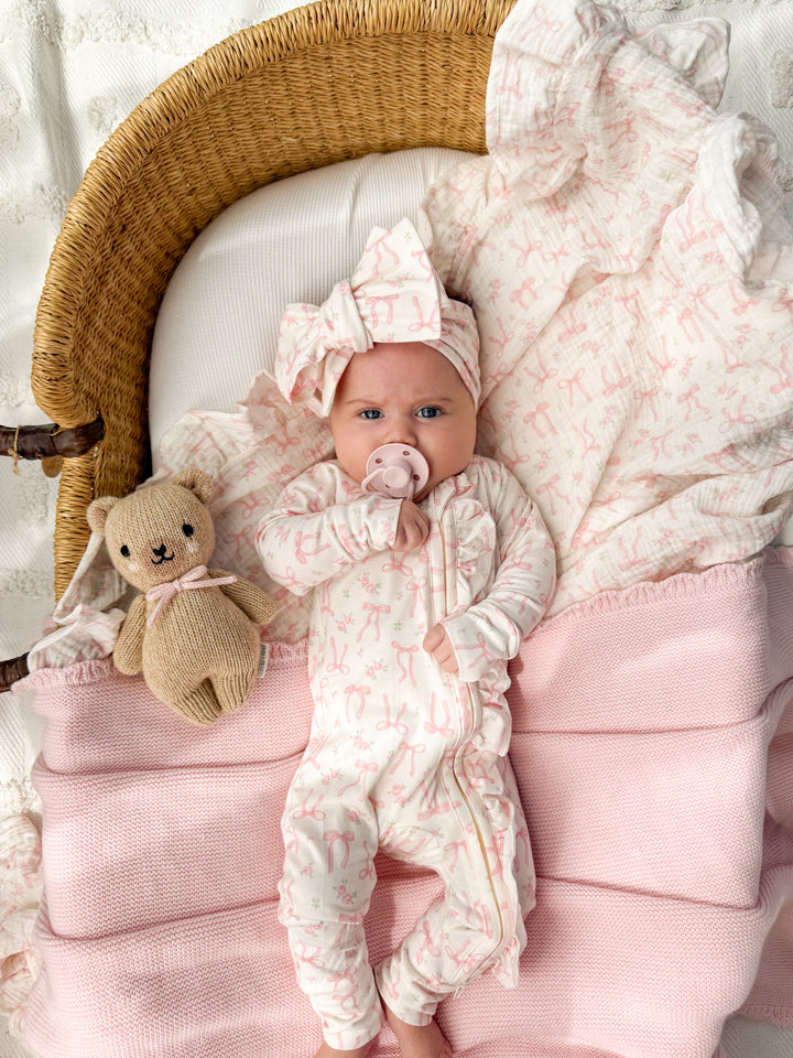 Frill Zip Romper | Pink Bow Floral