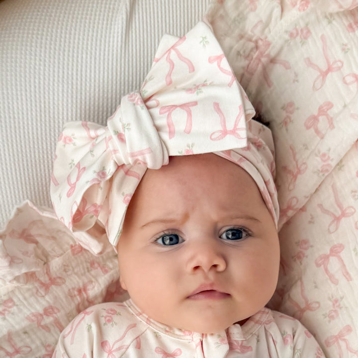 Oversized Topknot | Pink Bows Floral