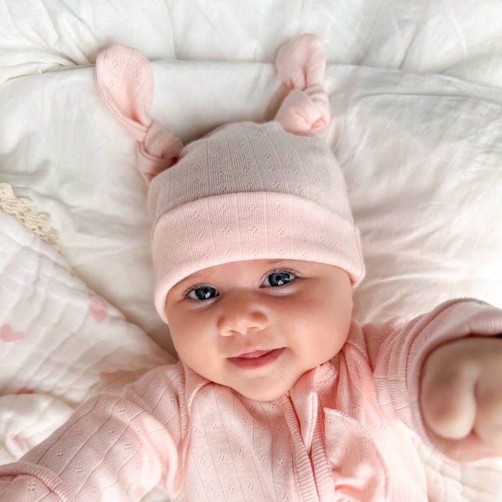 Essential Double Knot Beanie | Petal Pink Pointelle