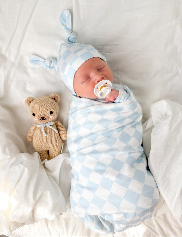 Double Knot Beanie | Blue Checker JERSEY