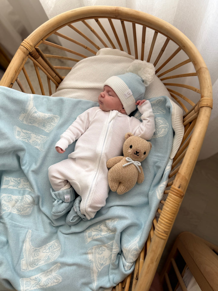 Knit Blanket | Sky Blue Cowboy Boots